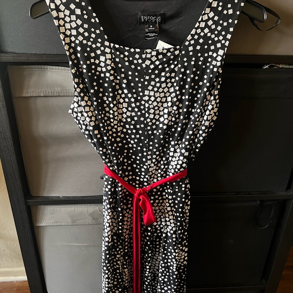Enfocus Studio Black and White Dress with Red Belt